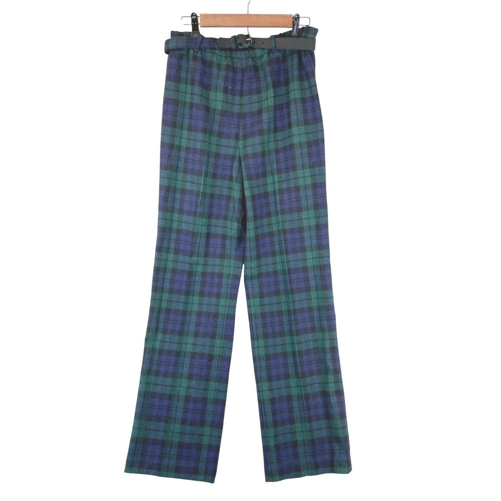 Prestige of Boston High Waisted Plaid Pants Womens 14 Green Blue Tartan Vintage